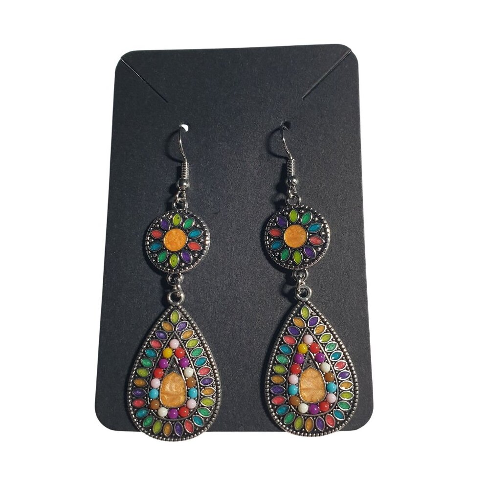 Bohemian Style Dangle Drop Earrings Floral Teardrop Design Lightweight Jewelry